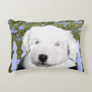 Coussins Décoratifs Vieux anglais Sheepdog Puppy Peinture - Chien Art