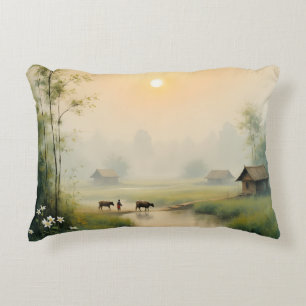 Coussins Décoratifs Village vietnamien sous la brume du matin, art à l