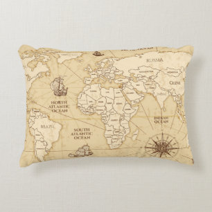 Coussins Décoratifs Vintage carte du monde antique avec frontières pay