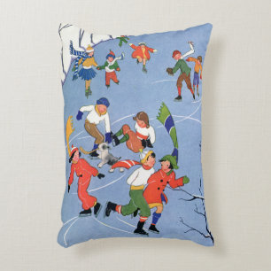 Coussins Décoratifs Vintage Christmas, Enfants Patinage sur glace sur