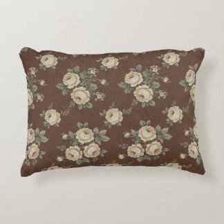 Coussins Décoratifs Vintage Cream Roses on Mocha Brown Pattern