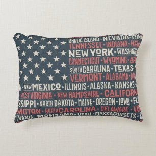 Coussins Décoratifs Vintage Faded American Flag State Noms Mots Art