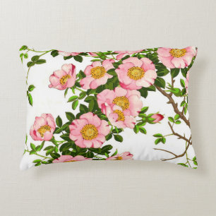 Coussins Décoratifs Vintage fleurs de cerises japonaises, rose et or