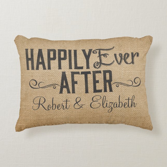 Coussins Décoratifs Vintage Joyeux Jamais Après Burlap (Devant)