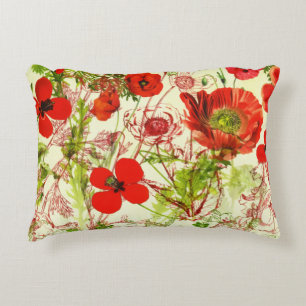 Coussins Décoratifs Vintage Red Green Poppies Fleurs sauvages d'été