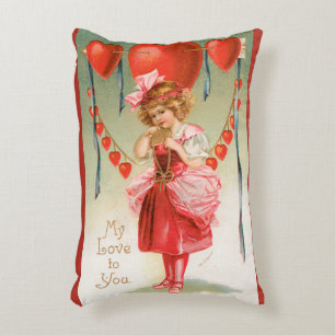 Coussins Décoratifs Vintage Valentines Day, Victorian Girl with Heart