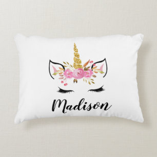 Coussins Décoratifs Visage de Licorne Avec Cils Nom Personnalisé