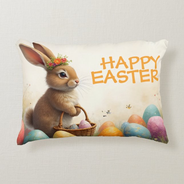Coussins Décoratifs Vœux de printemps du lapin de Pâques (Devant)