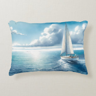 Coussins Décoratifs Voilier Solitaire à l'Horizon Bleu
