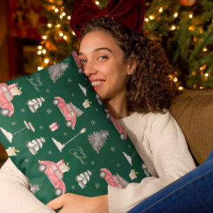 Coussins Décoratifs Voiture rouge Motif d'hiver Joyeux Noël vert