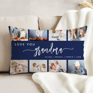 Coussins Décoratifs Vous aime grand-mère 8 Collage photo bleu marine