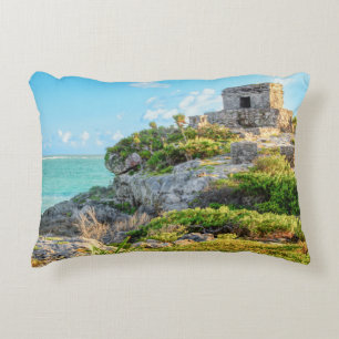 Coussins Décoratifs Vue des ruines de Tulum, Dieu de temple de vents,