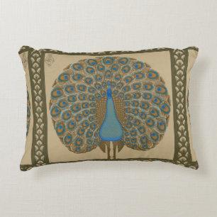 Coussins Décoratifs Walter Crane Vintage Or Bleu Paon Art