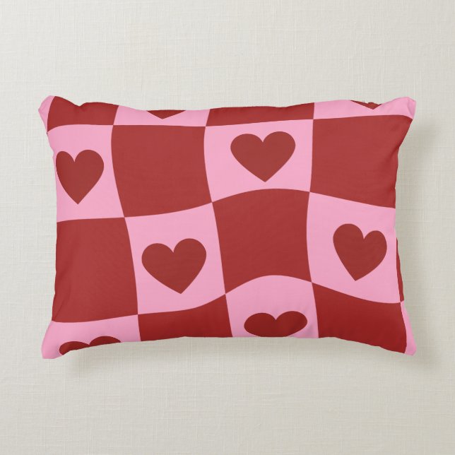 Coussins Décoratifs Warped Crimson Pink Checkerboard Pillow (Devant)