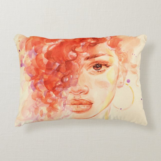 Coussins Décoratifs Watercolor belle fille (Devant)