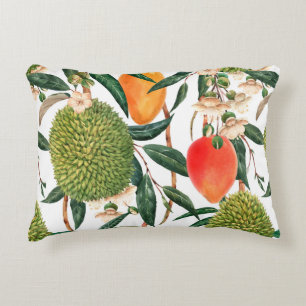 Coussins Décoratifs Watercolor tropical pattern, durian fruit, mango o