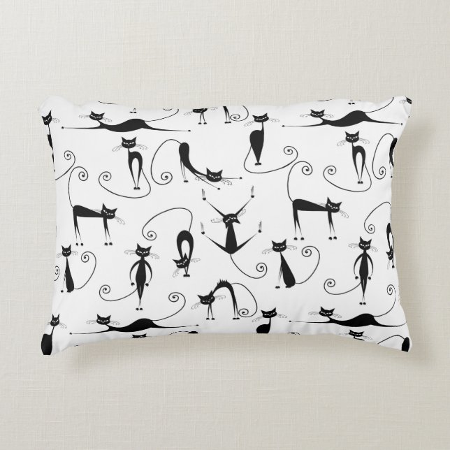 Coussins Décoratifs Whimsical Skinny Motif de chat noir (Devant)