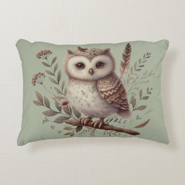 Coussins Décoratifs Whimsical Woodland Owl Botanical Illustration (Devant)