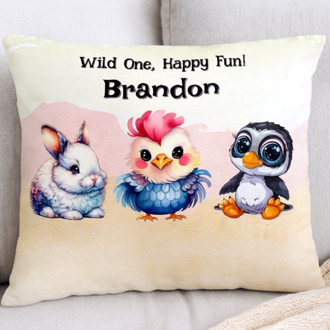 Coussins Décoratifs Wild One Happy Fun Woodland Animaux Aquarelle (Créateur téléchargé)