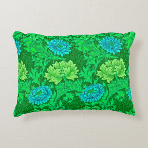 Coussins Décoratifs William Morris Chrysanthemums, Lime Green & Aqua
