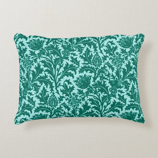 Coussins Décoratifs William Morris Thistle Damask, Turquoise et Aqua (Devant)