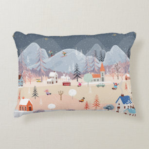 Coussins Décoratifs Wonderland d'hiver : Scène Vintage de campagne.