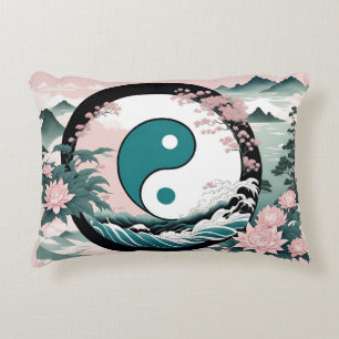 Coussins Décoratifs Yin Yang, Montagne Florale Rose Sauge Turquoise