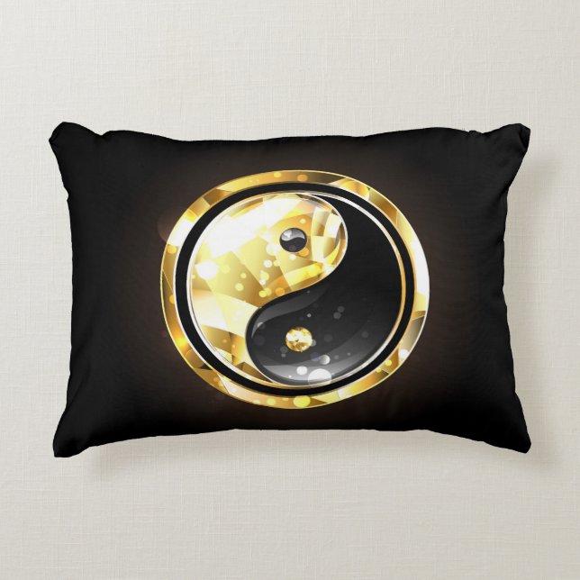Coussins Décoratifs Yin Yang or sur noir (Devant)