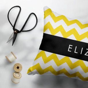 Coussins Décoratifs Zigzag Jaune, Chevron Jaune, Votre Nom