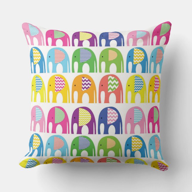 Coussins - Eléphants multicolores (Recto)