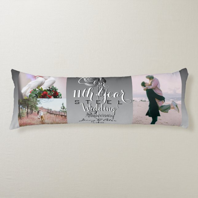 Coussins Longs 11e anniversaire Mariage de Rose de l'acier (Devant)