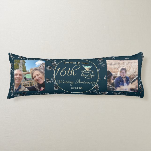 Coussins Longs 16e anniversaire Mariage 2 photos Rose d'argent (Devant)