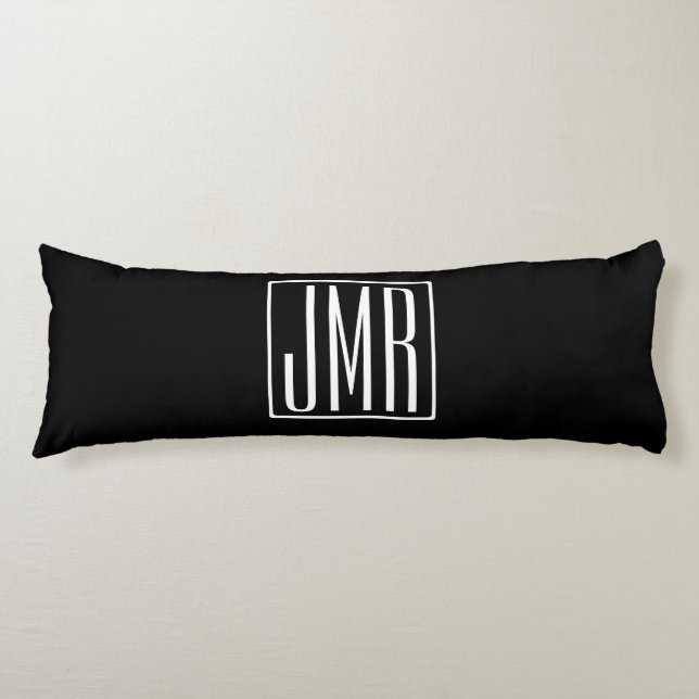 Coussins Longs 3 Initiales Monogramme | Noir & Blanc (ou couleur  (Devant)