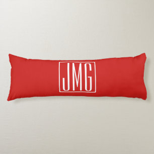 Coussins Longs 3 Initiales Monogramme Rouge & Blanc (ou couleur