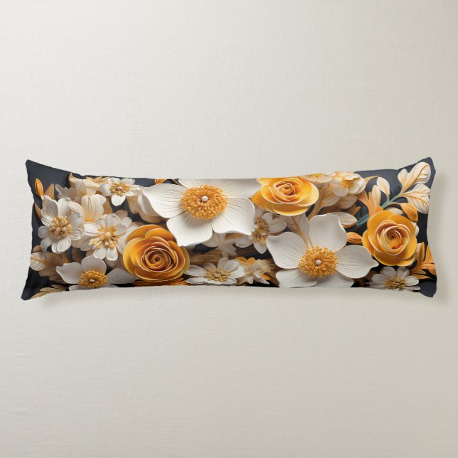 Coussins Longs 3D Orange & Blanc floral (Devant)