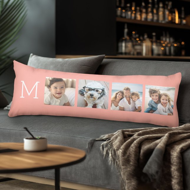 Coussins Longs 4 Collage photo avec Monogramme initial - Corail (Body Pillow with Photo Collage)