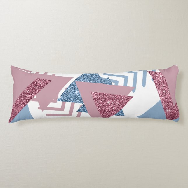 Coussins Longs 80s Abstrait lunaire | Dusty Mauve rose et bleu (Devant)