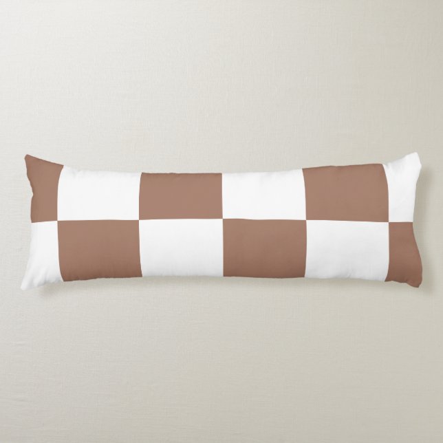 Coussins Longs à damiers Motif en Blanc et Mocha Mousse (Devant)