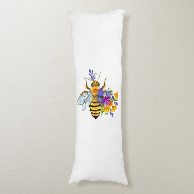 Coussins Longs Abeille à fleurs avec plantes sauvages (Devant (Vertical))