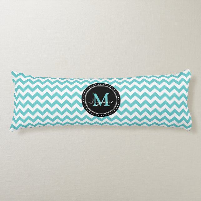 Coussins Longs Abrégé sur Chevron blanc d'Aqua de monogramme (Devant)
