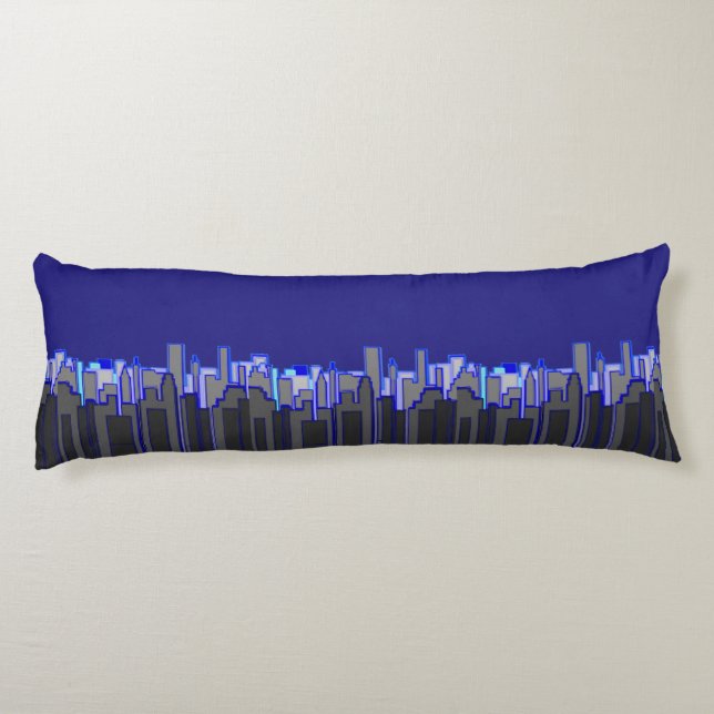 Coussins Longs Abstract Blue City Skyline Art (Dos)