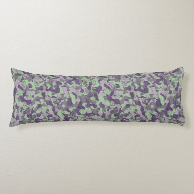 Coussins Longs abstrait camouflage vert et violet (Devant)