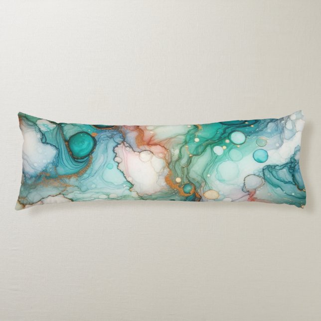Coussins Longs Abstrait en rose, sarcelle, bleu et or (Devant)
