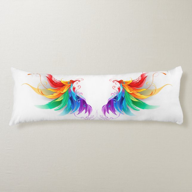Coussins Longs Ailes fluffy arc-en-ciel (Devant)
