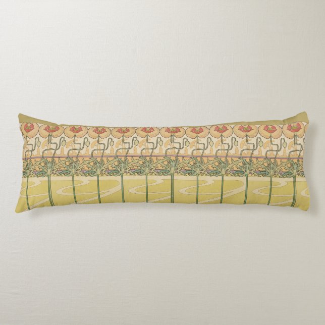 Coussins Longs Alphonse Mucha Coquelicots Papier Peint Floral Art (Devant)