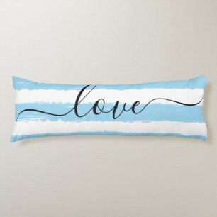 Coussins Longs Amour sommeil bleu rayé de blanc aquarelle