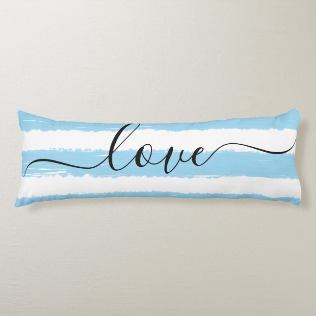Coussins Longs Amour sommeil bleu rayé de blanc aquarelle  (Devant)