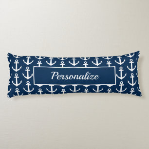 Coussins Longs Ancre de bateau nautique bleu marine et blanc pers
