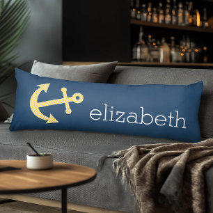 Coussins Longs Ancre nautique avec Motif de Navy Jaune Chevron