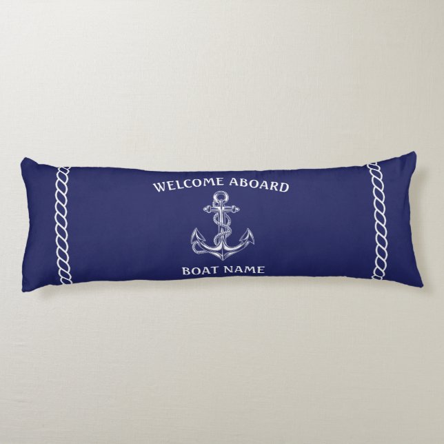 Coussins Longs Ancre nautique et corde bleu (Dos)